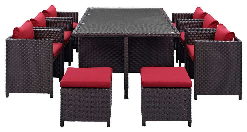 Espresso Red Reversal 11-Piece Outdoor Patio Dining Set
