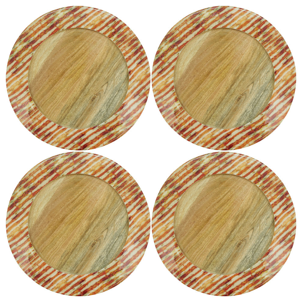 Stripe Rim Design Table Charger, Set of 4, Rust, 13"