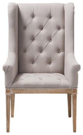Cedulie French Provincial Beige Fabric Upholstered Whitewashed Oak Lounge Chair