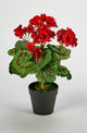 14" 7 Head Faux Geranium In 4" Pot With Moss, Red