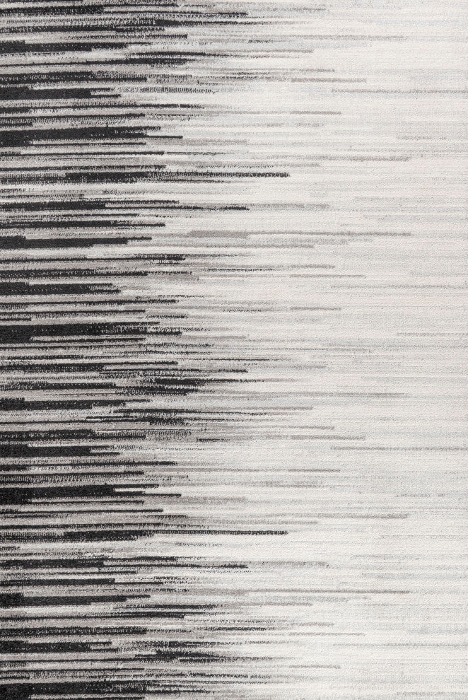 Linear Modern Half-Stripe Area Rug, Gray/Cream, 3 X 5