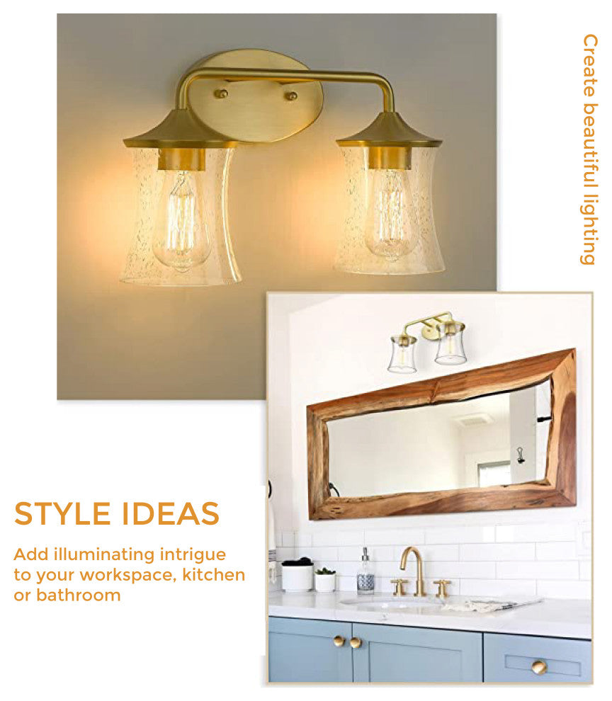 2-Light brushed gold vanity light Glass& Metal led light led Wall light fixtures