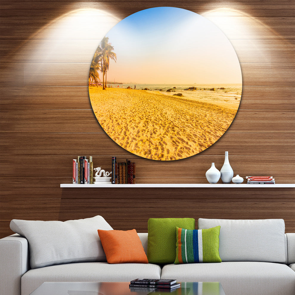 Coconut Palm Trees On Beach, Landscape Photo Disc Metal Artwork, 11"
