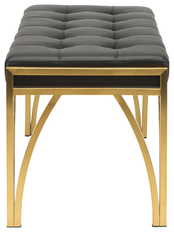Eiffle Occasional Bench by Nuevo, Brushed Gold Stainless Steel Frame/Black