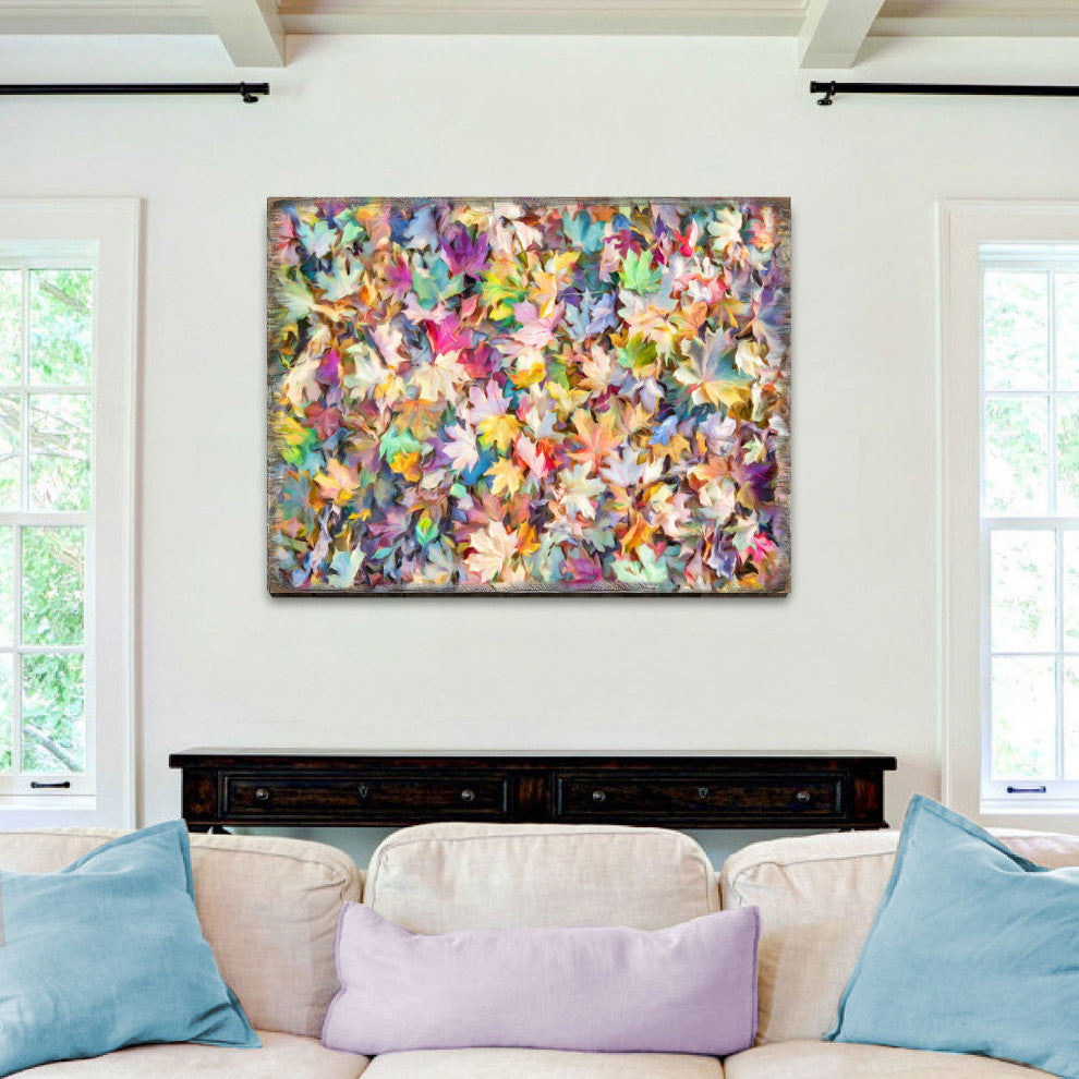 Colorful Leaves Art Wooden Wall Art, Large 24x18