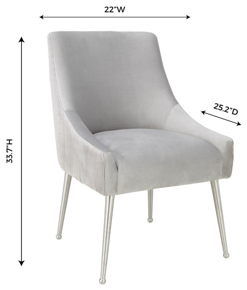 Beatrix Pleated Velvet Side Chair, Light Gray/Silver