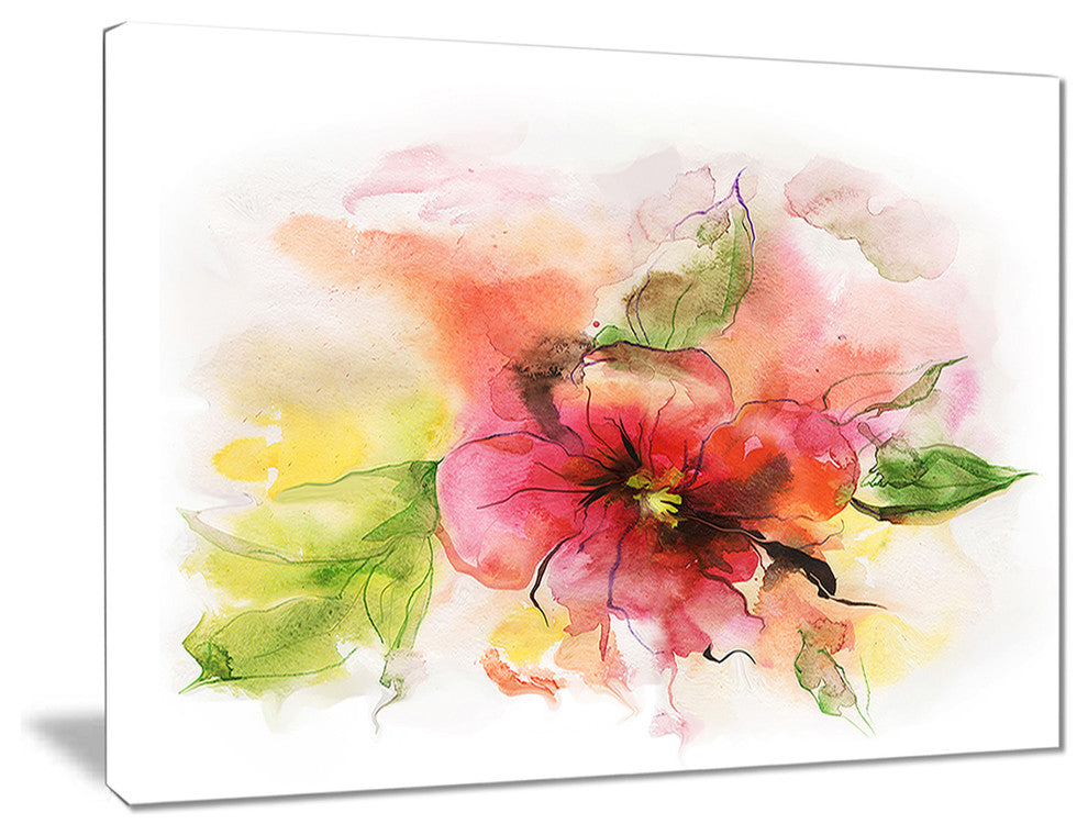 "Pink and Red" Floral Design Watercolor Floral Art Canvas Print, 20"x12"