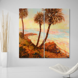"Palm Breeze" Frameless Free Floating Tempered Glass Panel Graphic Wall Art Set