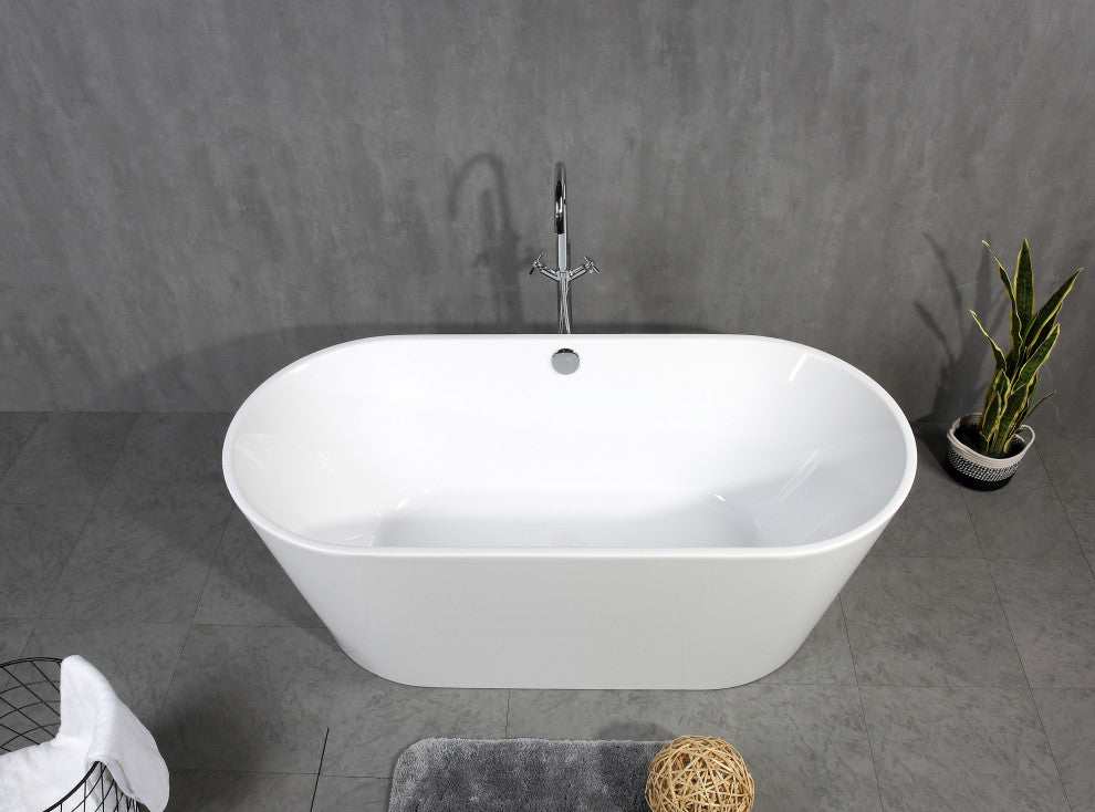 Acrylic Freestanding Bathtub With Chrome-Plated Drain Cover and Overflow Cover, 67"
