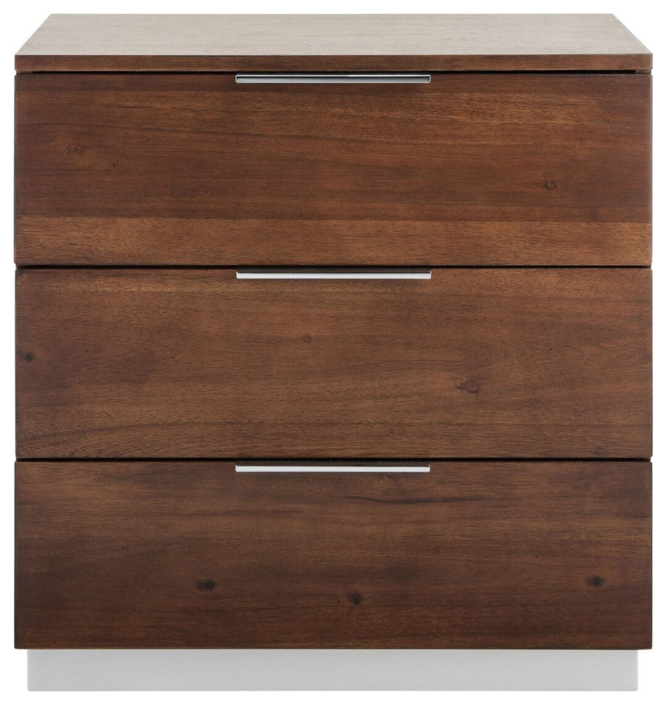 Safavieh Brylin 3 Drawer Nightstand, Dark Walnut