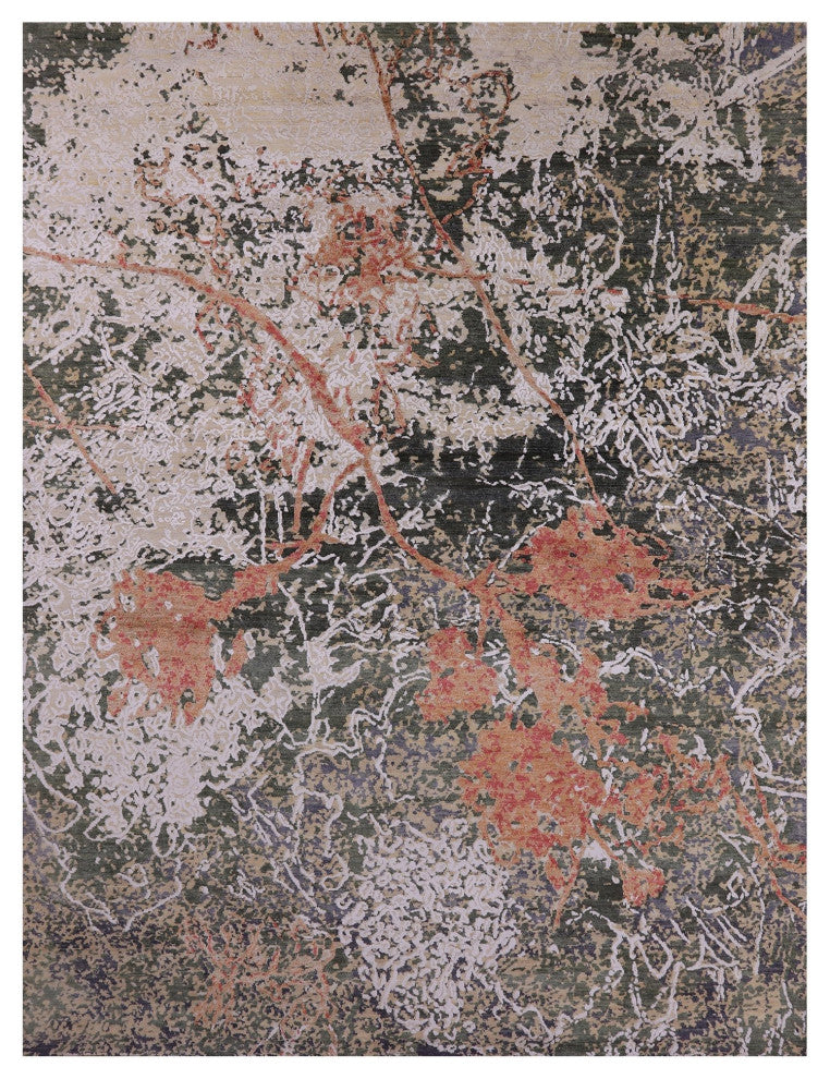 Hand-Knotted Wool and Silk Abstract Rug 8' 11" X 11' 8" Q7078