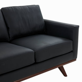LeisureMod Chester Mid-Century 3-Seater Leather Modern Sofa, Black