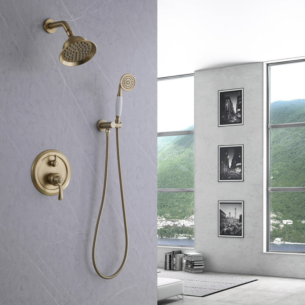 Wall Mounted Pressure Balance Shower System-Includes Rough-in Valve, Brushed Gold