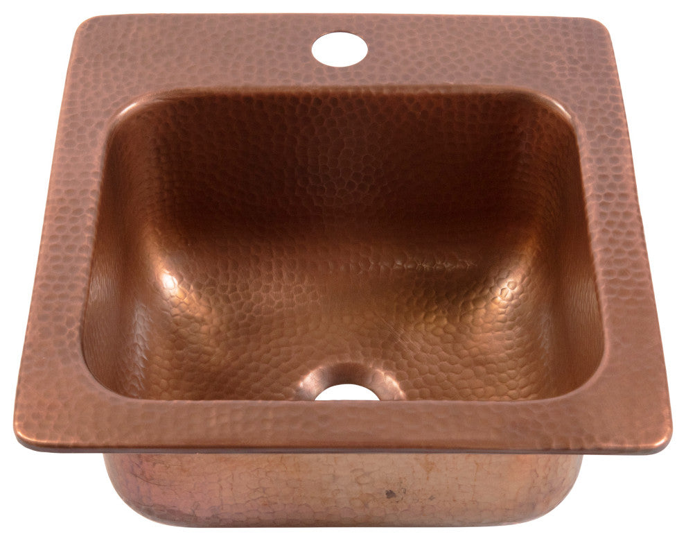 Angelico Copper 15" Single Bowl Drop-In Kitchen Sink