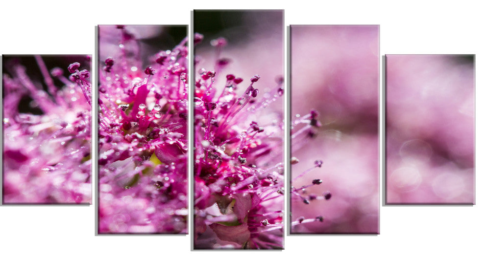 "Bright Pink Little Flowers" Flower Canvas Wall Art, 5 Panels, 60"x32"