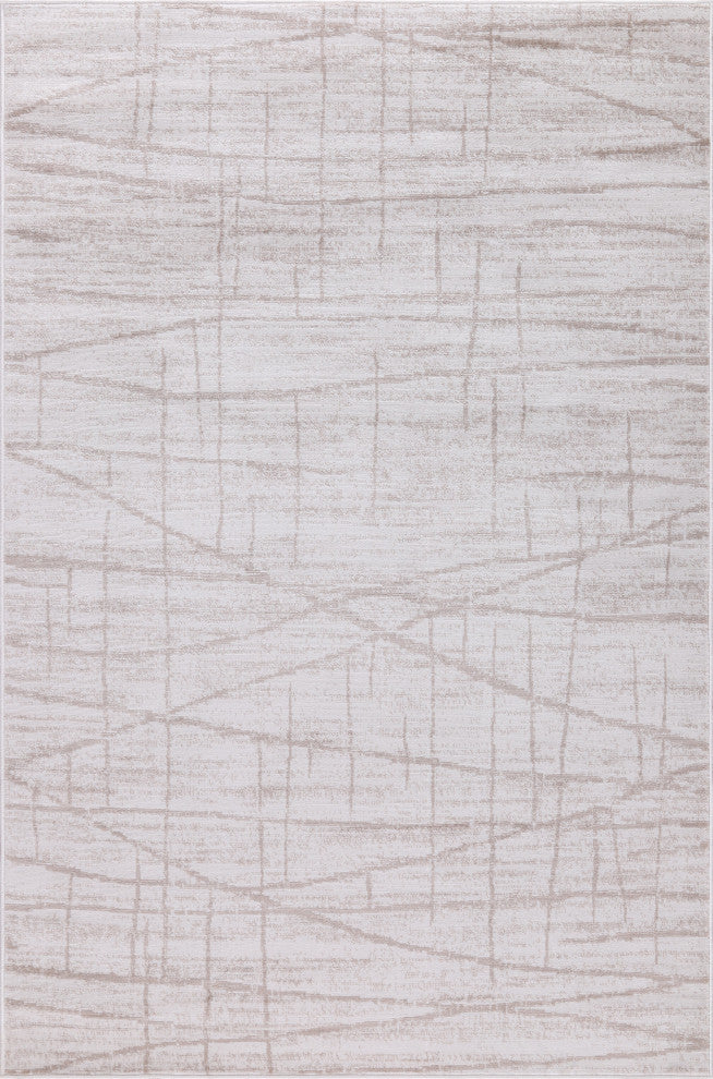 Low-Pile Pierce Ivory/Beige Rug, Ivory, 5'3"x8'