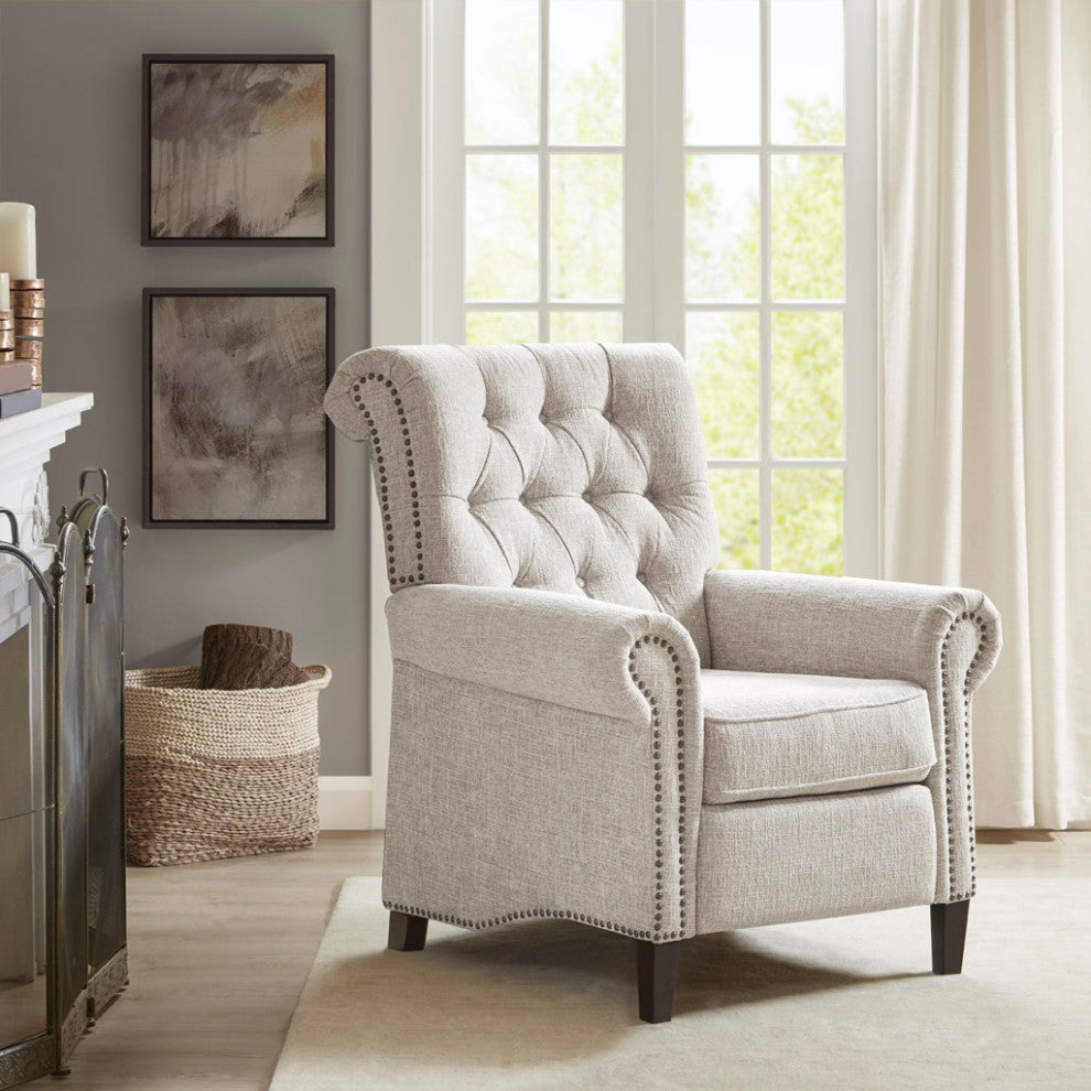 Aidan Rolled Back Push Back Recliner Accent Chair, Cream