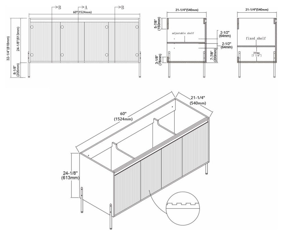 Flutie 60" Bathroom Vanity Set, White, Double Black Sink