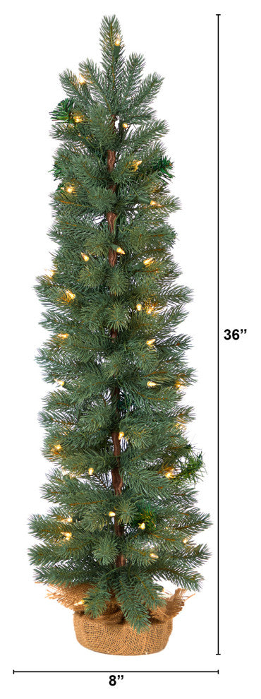 3' Green Pine Faux Christmas Tree With 50 Warm White Lights Set, a Burlap Base