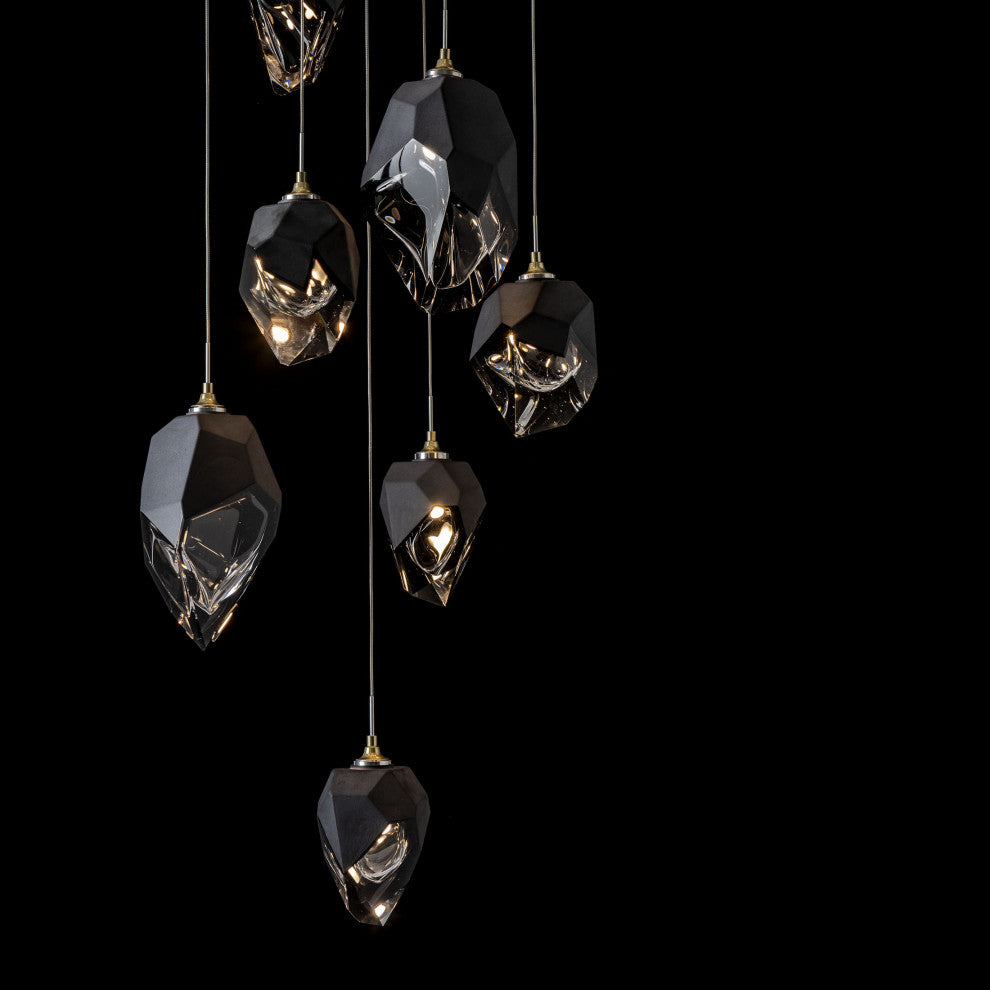 Chrysalis 9-Light Mixed Crystal Pendant Modern Brass Finish- Long, Black Crystal