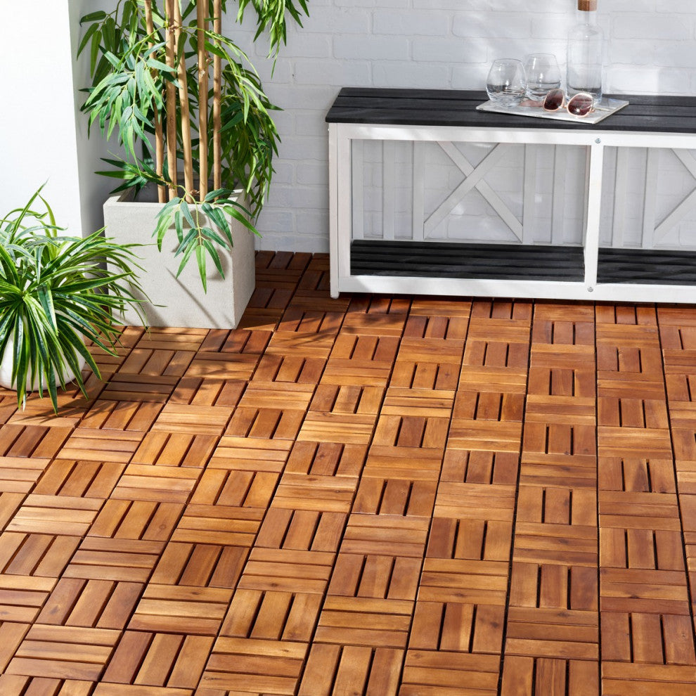Safavieh Outdoor Hanoi Wooden Floor Tile- 12 Slats-Acacia Natural