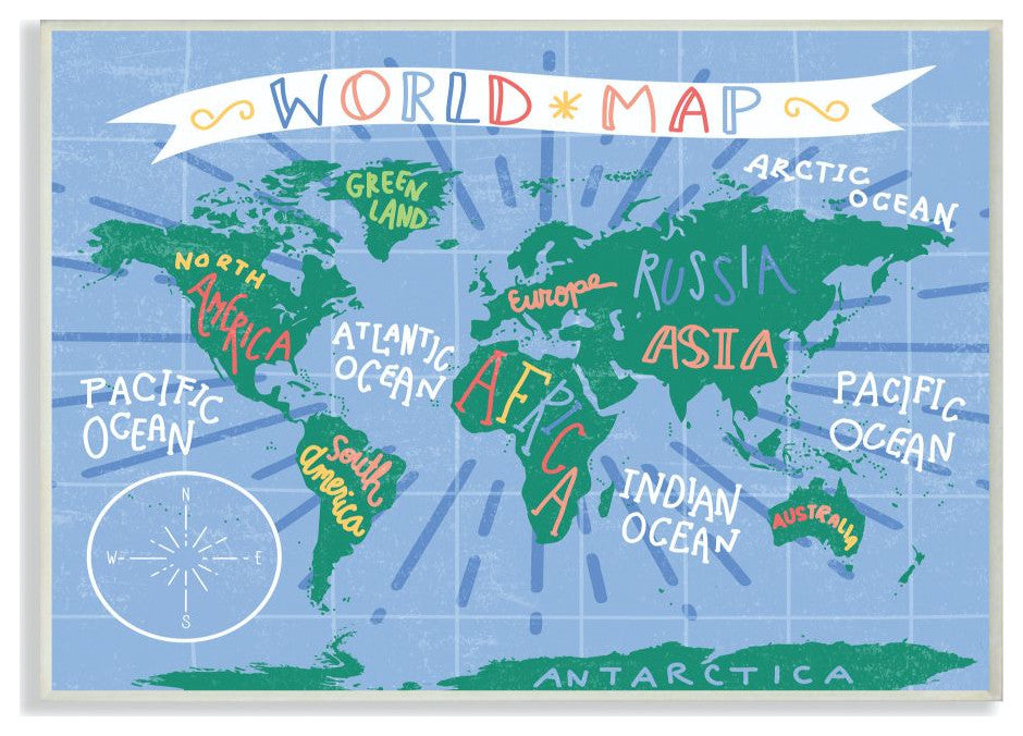 Kids World Map Colorful Nursery Design, 10"x15"