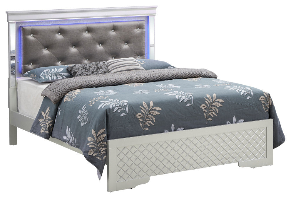 Verona LED Panel Bedframe, Silver Champagne, King