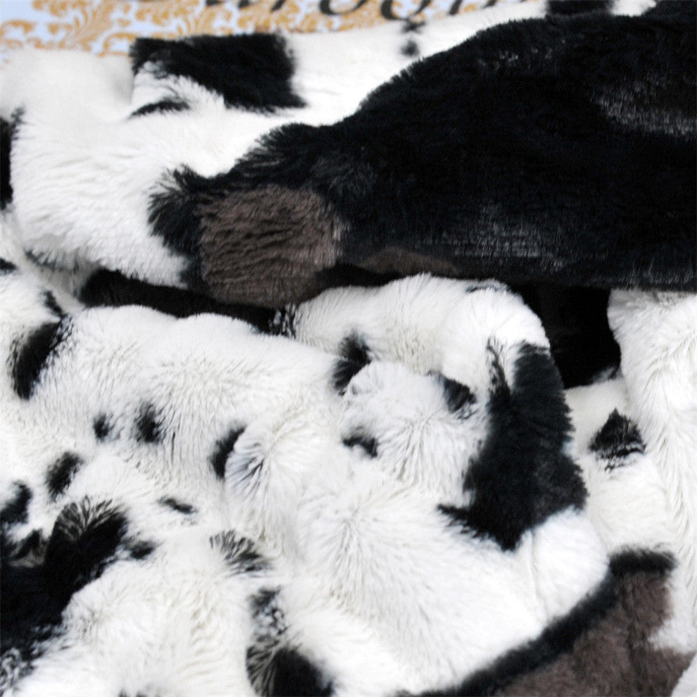 Animal Printed Double Sided Faux Fur Throw Blanket, Cow, 50"x60"