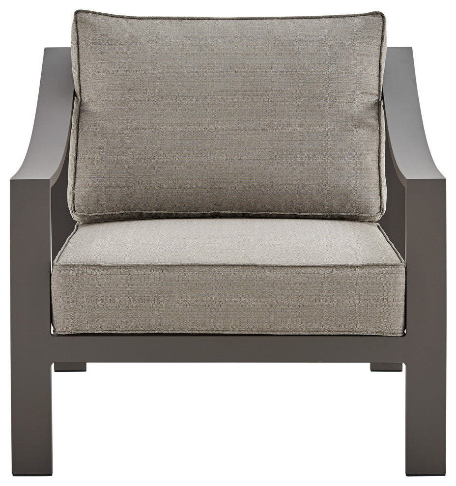 Mongo 4-Piece Outdoor Patio Furniture Set, Dark Brown Aluminum With Cushions, Brown