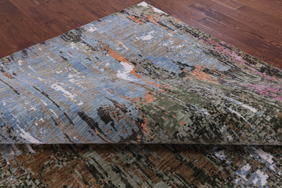 8' 1" X 10' 4" Hand Knotted Abstract Wool and Silk Rug Q8552