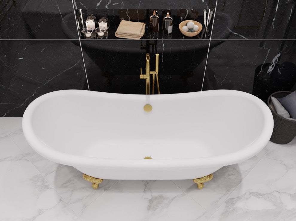 Falco 5.8' Acrylic Clawfoot Bathtub, Brushed Gold