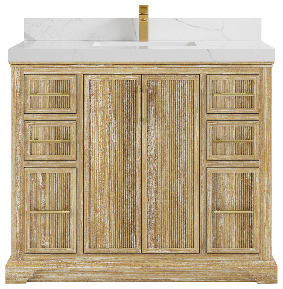 Alys Teak 42 Single Sink Bathroom Vanity Whitewashed 2" Calacatta Laza