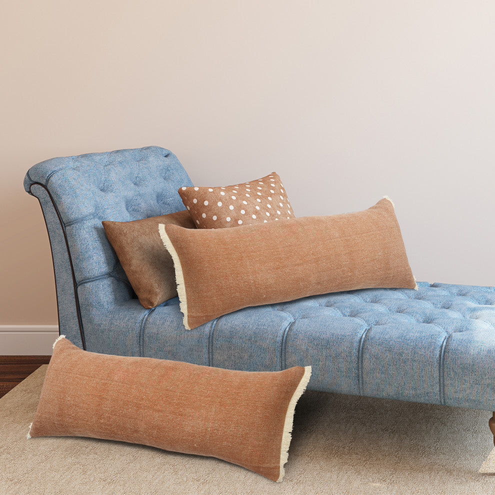 Caramel Fringed Cotton Throw Pillow, 14" X 36"