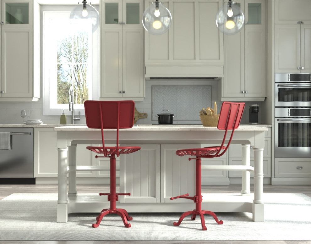 August Tractor Seat Stool With Back, Red
