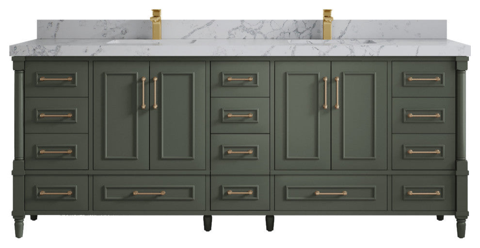 Aberdeen 84 Double Sink Bath Vanity in Pewter Green 2" Venatino Quartz