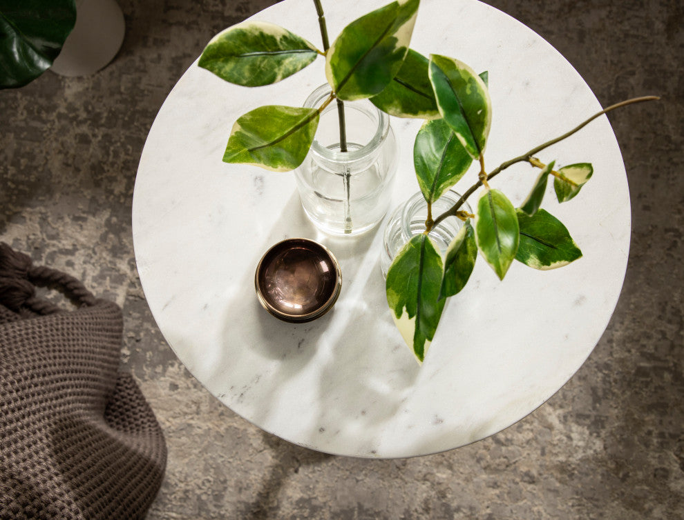 Tira Round Side Table, Pewter/White 14x14x24