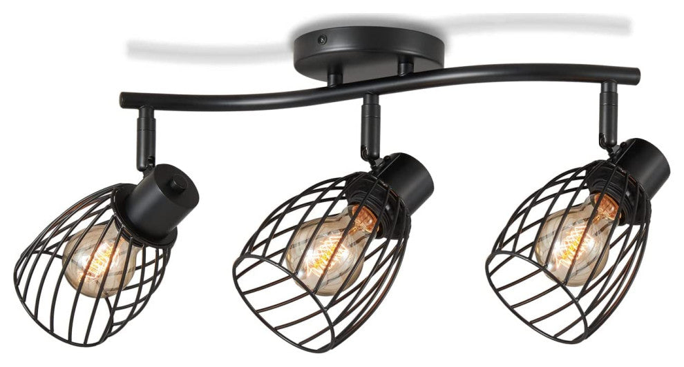 3 Light Semi Flush Mount, Farmhouse, Vintage, Cage, Black