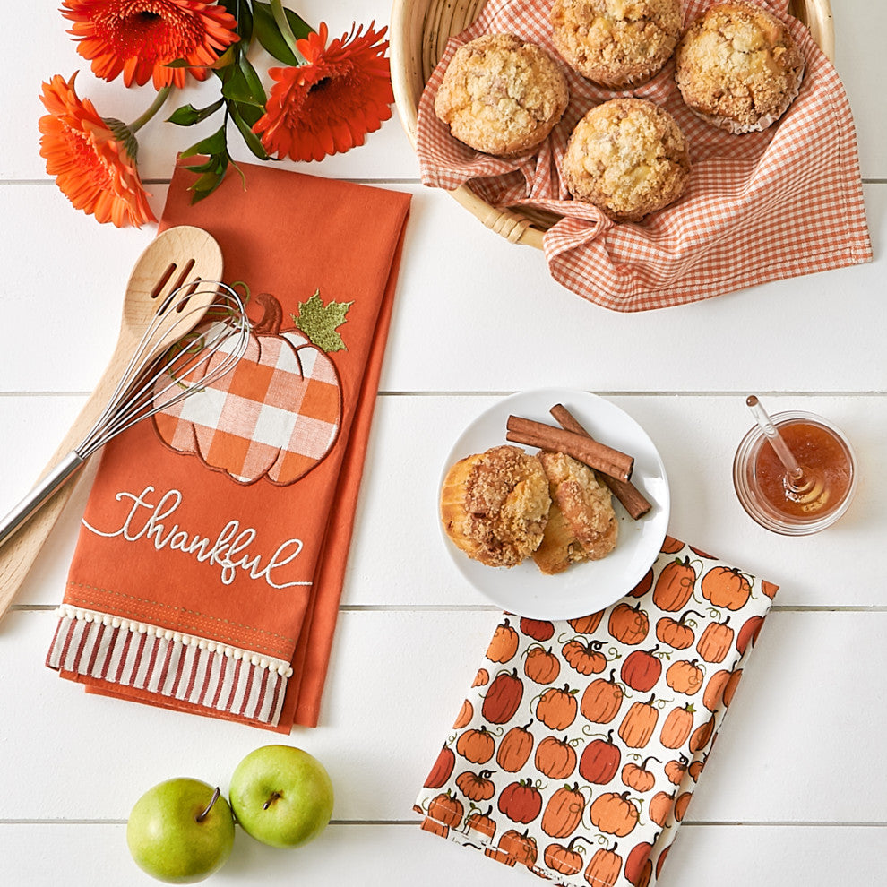 Assorted Thankful Check Pumpkin Dishtowel (Set of 3)