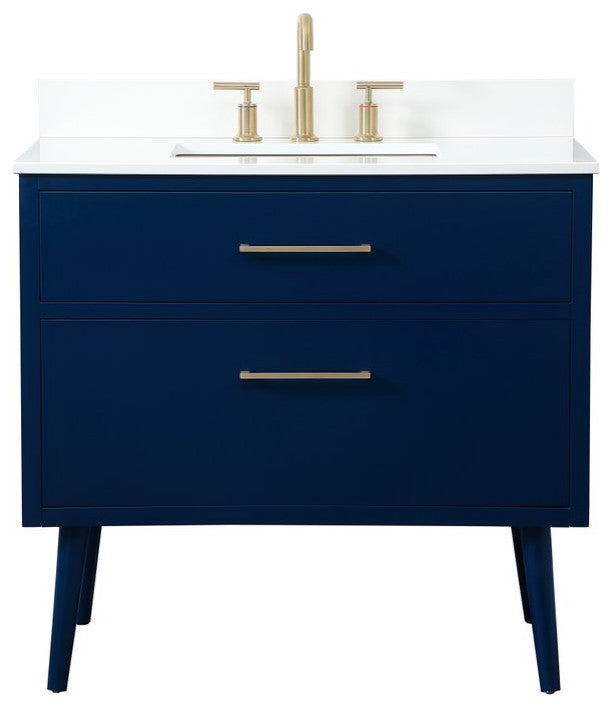 Elegant VF41036MBL-BS 36"Bathroom Vanity, Blue With Backsplash
