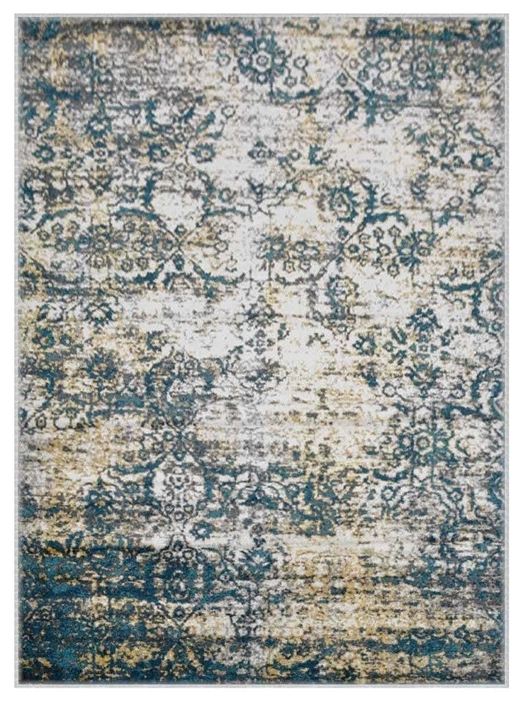 Machine Woven Heatset Polypropylene Area Rug Abstract Ivory Blue, [Rectangle] 4'x6'