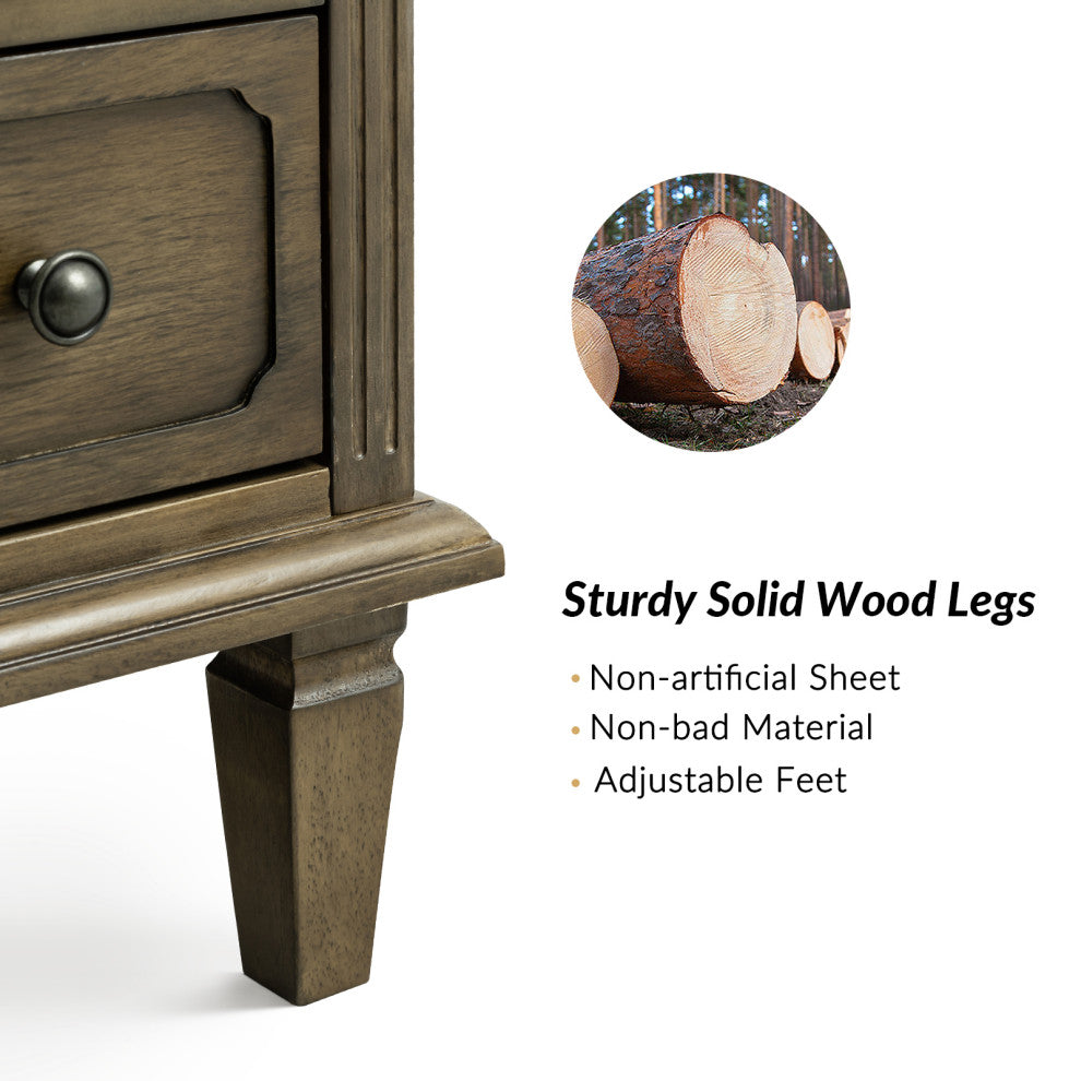 Drawer Solid Wood Nightstand Set of 2, Kona