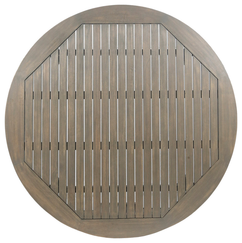 GDF Studio 5-Piece Ivey Outdoor Wood and Wicker Dining Set, Gray Finish/Gray
