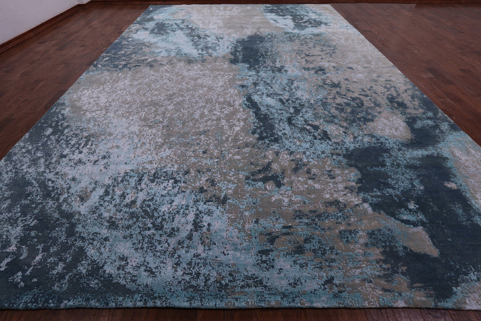 Modern Hand Knotted Wool and Silk Rug 12' 0" X 18' 3" Q7117