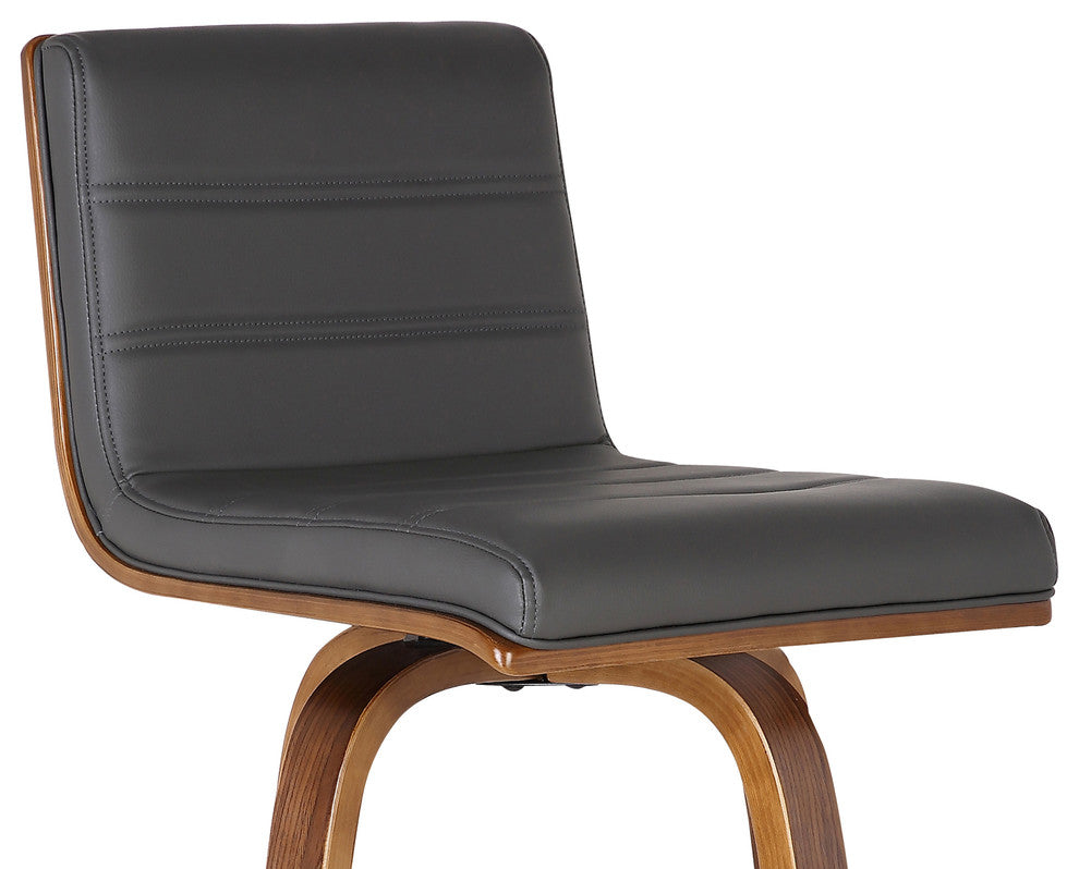 Sulkie 30" Barstool, Walnut Wood Finish With Gray Faux Leather