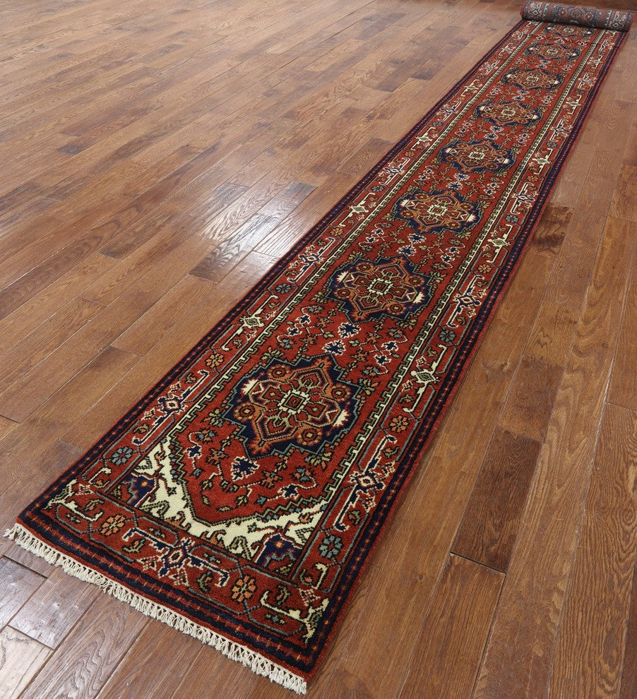 New Red Oriental Runner 3'x20' Heriz Serapi Hand Knotted Wool Area Rug H9214