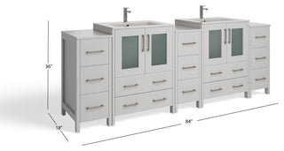 The Pullman Bathroom Vanity, White, 84", Double Sink, Freestanding
