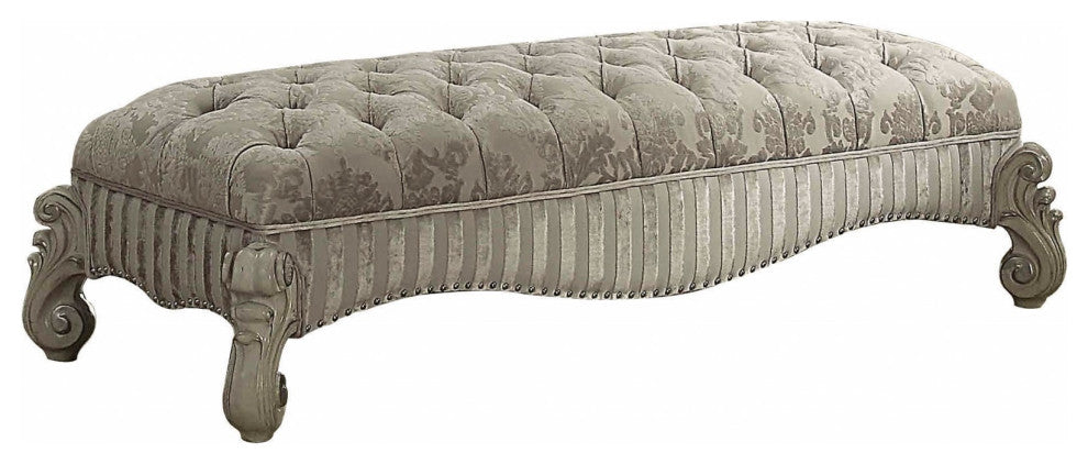 28" X 65" X 20" Ivory Fabric Bone White Upholstery Poly Resin Bench