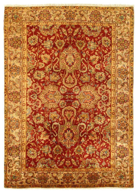 Red Color Fine Hand Knotted Agra Rug 5'11''x6'11''