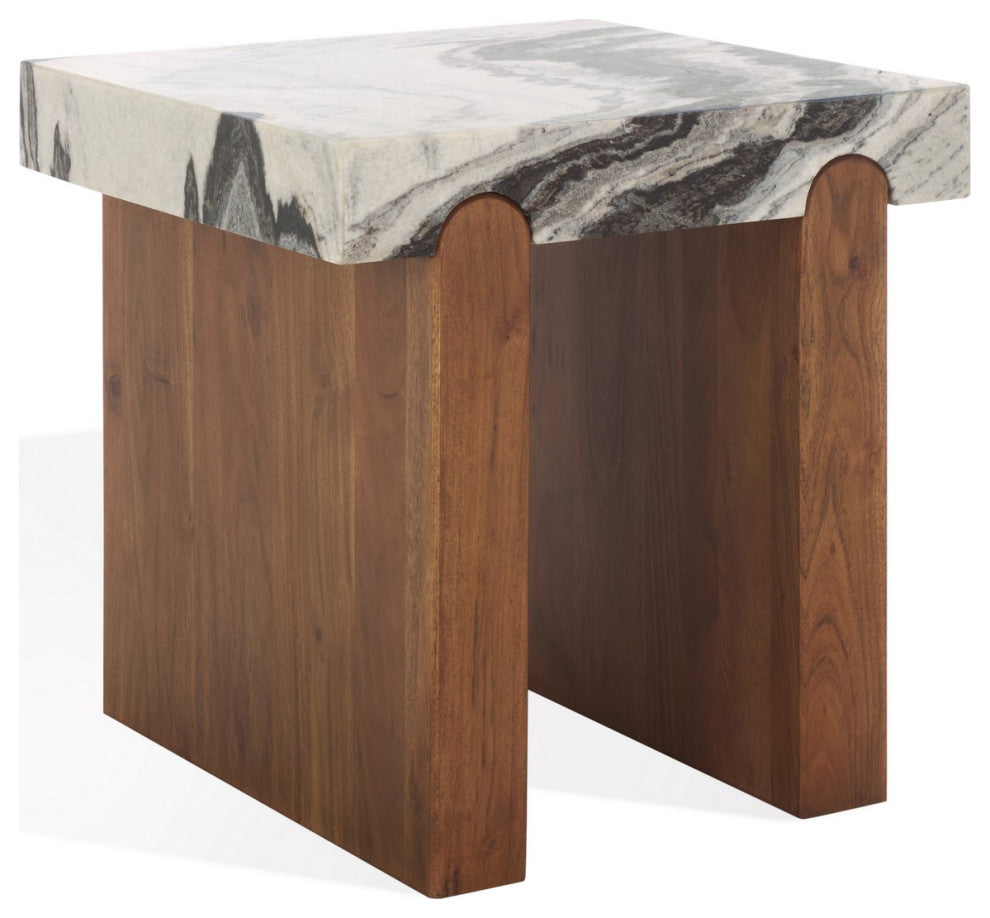 Safavieh Couture Ellebeth Marble Top Accent Table, Hazel/Walnut