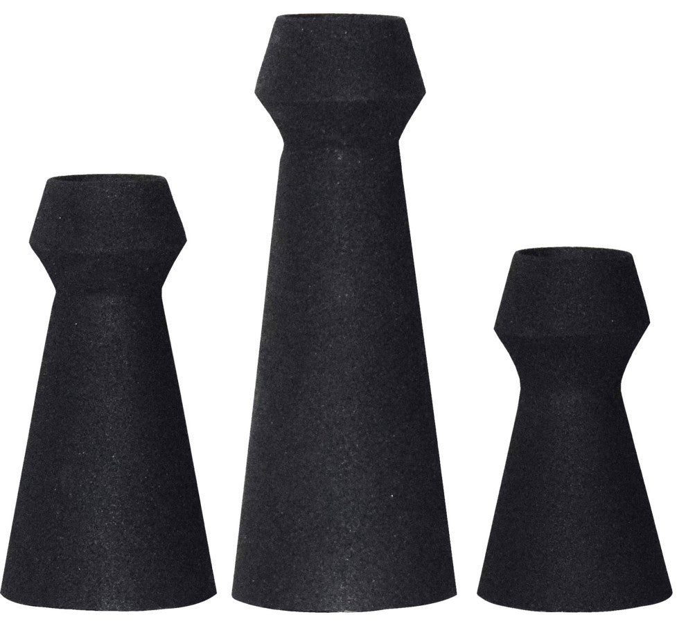 Granfeld Matte Black Textured Decorative Vases, 3-Piece Set
